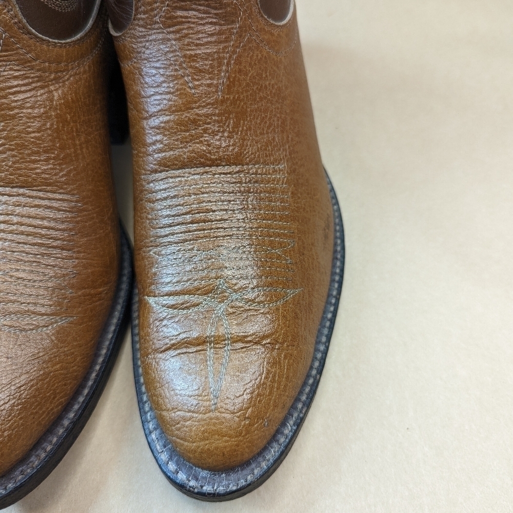 Tony Lama Black Label Shrunken Bull shoulder men's sz 8.5D two tone brown leathe - Picture 6 of 10